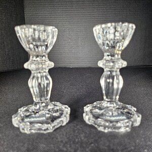 Boxed Pair Of Shannon by Godinger Atlantic 4" Tall Clear Candlesticks Tableware